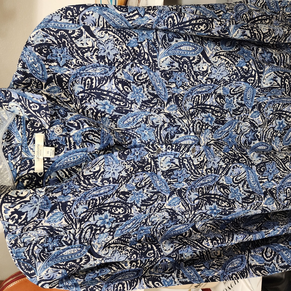 Liz Claiborne Blue and White Blouse